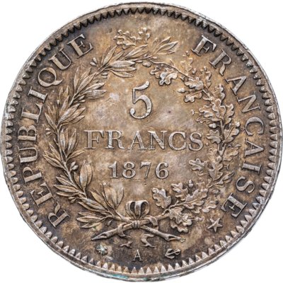 купить Франция 5 франков (francs) 1876 Геркулес знак монетного двора: "A" - Париж