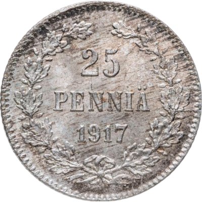 купить 25 пенни (pennia) 1917 S гербовый орёл без корон, Российская Финляндия
