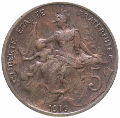 купить Франция 5 сантимов (centimes) 1916