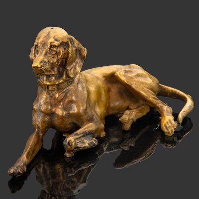 купить Скульптура "Лежащий пойнтер", автор модели Н.И. Либерих, бронза, литье, Россия, 1990-2000 гг.