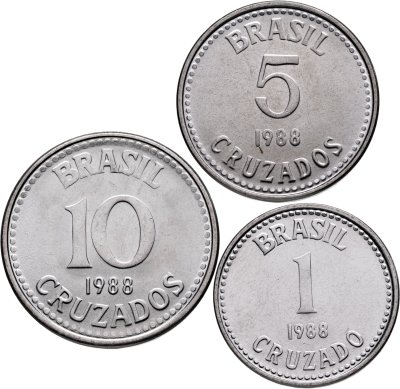 купить Бразилия набор из 3 монет 1, 5 и 10 крузадо (cruzado) 1988