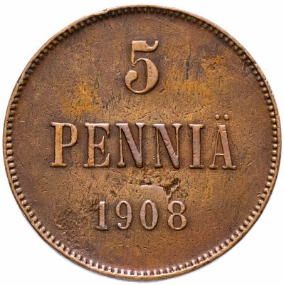 купить 5 пенни (pennia) 1908, для Финляндии