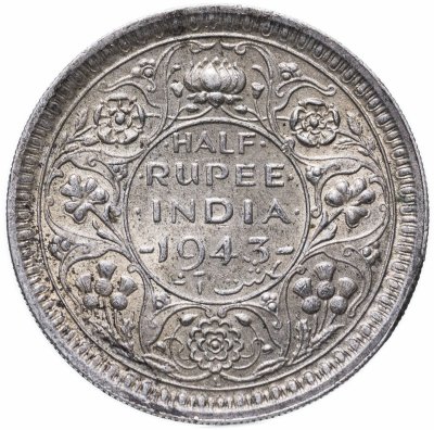 купить Индия (Британская) 1/2 рупии (rupee) 1943 • знак монетного двора: "•" - Бомбей