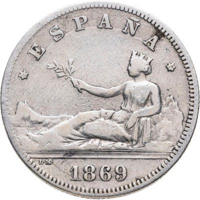 купить Испания 2 песеты (pesetas) 1869, период междуцарствия