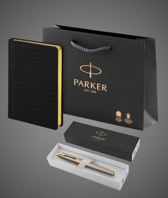 купить Подарочный набор: Ручка роллер Parker IM Metal Core Brushed Metal GT и Ежедневник недатированный А5 чёрный, Покрытия: позолота, позолота, сталь, 2026 г.