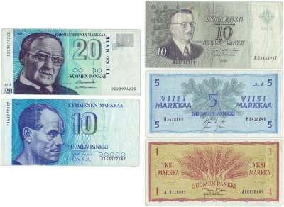 купить Финляндия набор из 5-ти банкнот 1963-1993