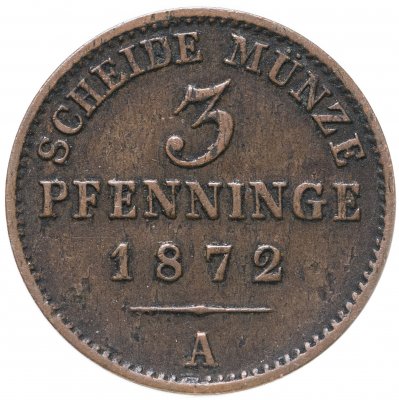 купить Германия, Пруссия 3 пфеннига 1872 Знак монетного двора: "A" - Берлин