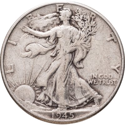 купить США 50 центов (1/2 доллара, half dollar) 1945 Walking Liberty Half Dollar Без отметки монетного двора