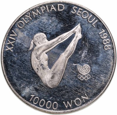 купить Южная Корея 10000 вон (won) 1987 "XXIV летние Олимпийские Игры, Сеул 1988 - Прыжки в воду"