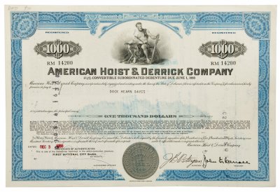 купить Акция США American Hoist & Derrick Company , 1969 - 1976 гг.