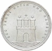 Купить Германия 10 марок 1989 "800 лет Гамбургскому порту" J