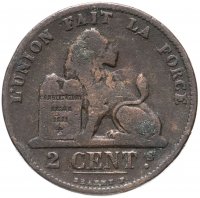 Купить Бельгия 2 сантима 1869-1909 (Надпись на французском - 'DES BELGES')