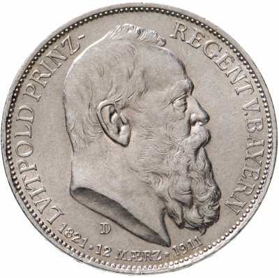 купить Германская империя (Бавария) 3 марки 1911 "90 лет со дня рождения Луитпольда Баварского"