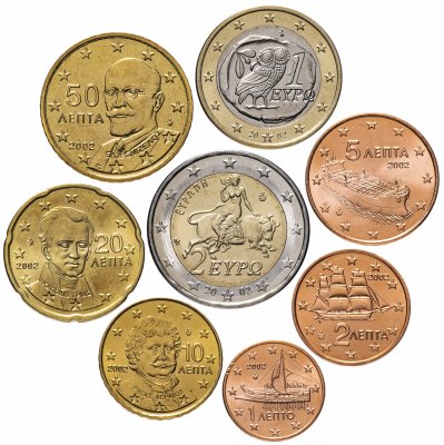 купить Греция полный годовой набор евро для обращения 2002 (8 штук, UNC, cо знаком монетного двора внутри звезды - S)