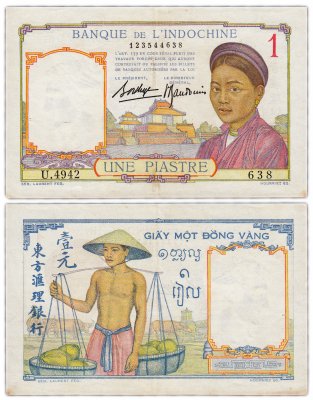 купить Французский Индокитай 1 пиастр 1936 год (Pick 54b)