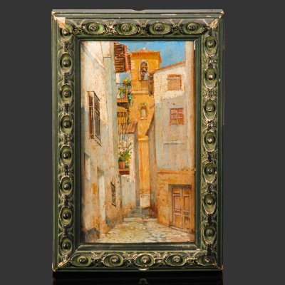 купить Картина (миниатюра) "Церковь Сан-Мигель" ("Iglesia de San Miguel"), в раме, неизвестный художник, дерево, масло, Испания, 1900-1930 гг.