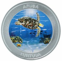 Купить Аруба 5 флоринов 2019 "Черепаха" в футляре с сертификатом
