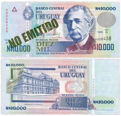 купить Уругвай 10000 песо 1989 Pick 68B