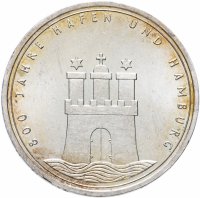 Купить Германия 10 марок 1989 "800 лет Гамбургскому порту" J