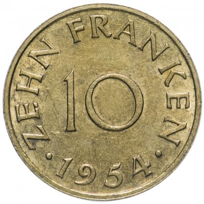 купить Саар 10 франков (francs) 1954