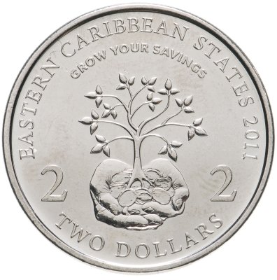 купить Восточные Карибы 2 доллара (dollars) 2011 "10 лет Финансовому Месяцу"
