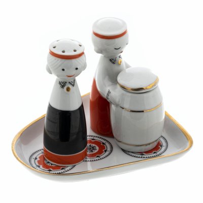 купить Набор для специй "Рига" (горчичница и солонка на подставке), фарфор, роспись, Рижская фарфоровая фабрика, СССР, 1970-1980 гг.