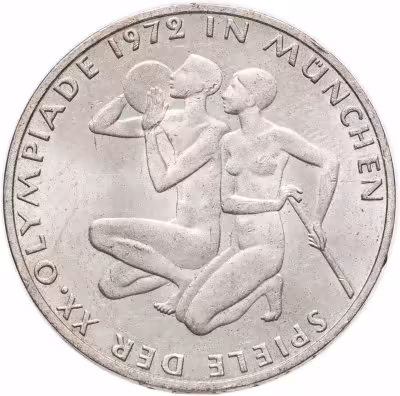 купить Германия 10 марок (mark) 1972 "XX летние Олимпийские Игры, Мюнхен 1972 - Спортсмены" знак монетного двора: "J" - Гамбург