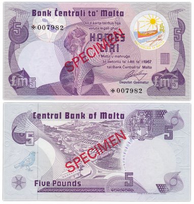купить Мальта образец (specimen) 5 лир 1967 (Pick CS1)