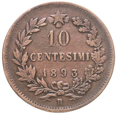 купить Италия 10 чентезимо (centesimi) 1893 R знак монетного двора: "R" - Рим