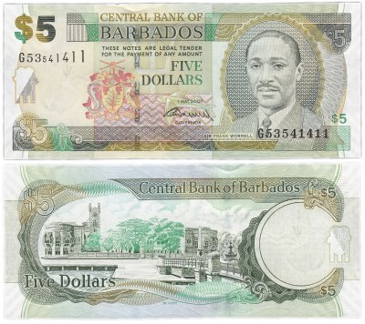 купить Барбадос 5 долларов 2007 (Pick 67)