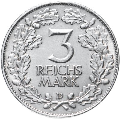 купить Германия Веймарская Республика 3 рейхсмарки (reichsmark) 1925 Тысячелетие Рейнской области (Рейнланда) D