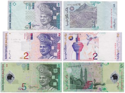 купить Малайзия набор из 3 банкнот 1, 2, 5 ринггит 2009 - 2012