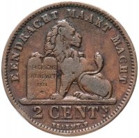 Купить Бельгия 2 сантима 1902-1909 (Надпись на голландском - 'DER BELGEN')
