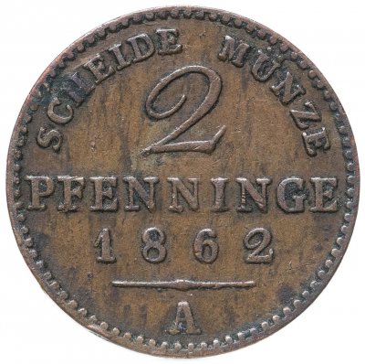 купить Германия, Пруссия 2 пфеннига 1862