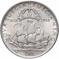 купить Швеция 2 кроны 1938 "300 лет поселению Делавэр"
