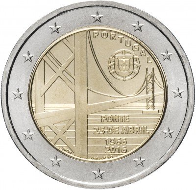 купить Португалия 2 евро 2016 "50 лет мосту имени 25 апреля"