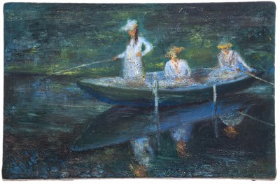 купить Картина "Девушки в лодке", холст, смешанная техника, Н.Х., копия с картины К.Моне, Западная Европа, 1990-2010 гг.