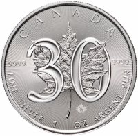 купить Канада 5 долларов 2018 "30 лет серебряным монетам «кленовый лист»"