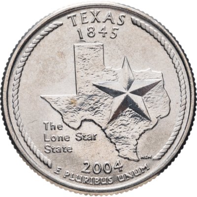 купить США 25 центов (квотер, 1/4 доллара, quarter dollar) 2004 P Техас (Texas) знак монетного двора "P" - Филадельфия