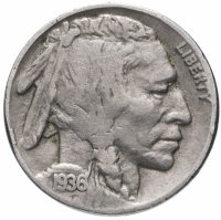 Купить США 5 центов (cents) 1936 Buffalo Nickel Без отметки монетного двора