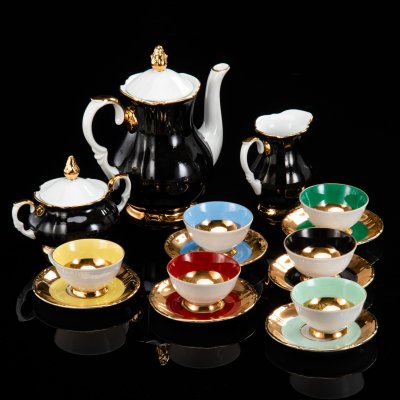 купить Сервиз кофейный на 6 персон исполненный в разноцветной гамме, фарфор, крытье, золочение, Kahla, Германия, 1970-1990 гг.