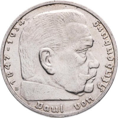 купить Германия 5 рейхсмарок 1939 B Рейхспрезидент Германии Пауль фон Гинденбург