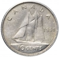 Купить Канада 10 центов (cents) 1968 Серебро /не магнетик/