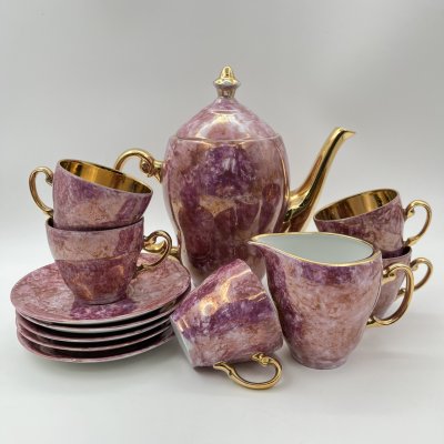 купить Сервиз кофейный на 5 персон (12 предметов), декорированный разводами фиолетового оттенка, фарфор, золочение, Wloclawek (Влоцлавская фаянсовая фабрика), Польша, 1973-1991 гг.