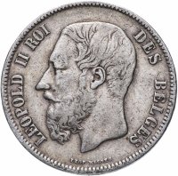 Купить Бельгия 5 франков (francs) 1869