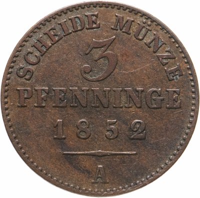 купить Пруссия (Германия) 3 пфеннига 1852 А