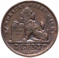 купить Бельгия 2 сантима 1910-1919 (Надпись на голландском - 'ALBERT KONING DER BELGEN')