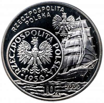 купить Польша 10 злотых (zlotych) 2005 Proof "История польского злотого - парусное судно на 2 и 5 злотых 1936 года"