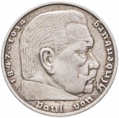 купить Германия (Третий Рейх) 5 рейхсмарок (reichsmark) 1937 F орел со свастикой