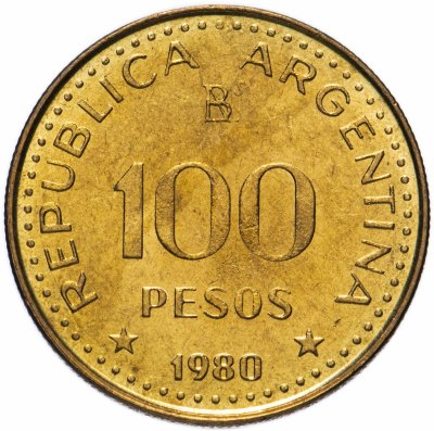 купить Аргентина 100 песо (pesos) 1980 Сталь с латунным покрытием /магнетик/